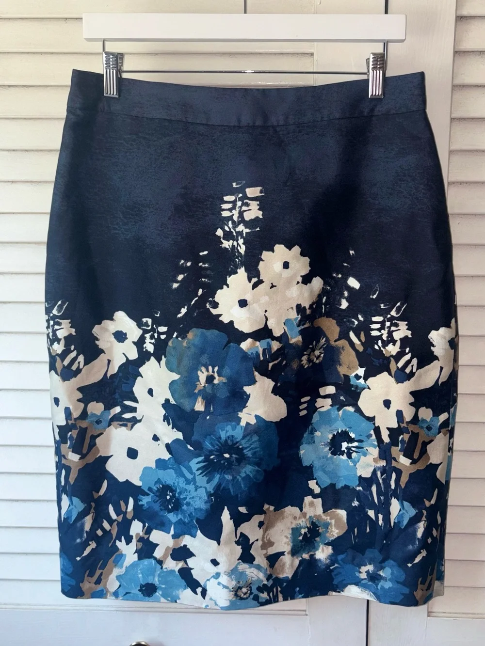 Kate Spade New York Skirt the Rules Watercolor Floral Pencil Skirt 12 Navy